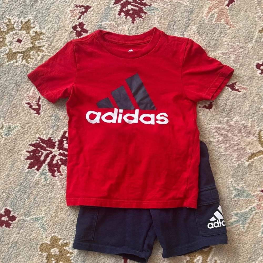 Adidas Kids' Red Tee and Dark Blue Shorts Set - Picture 1 of 3